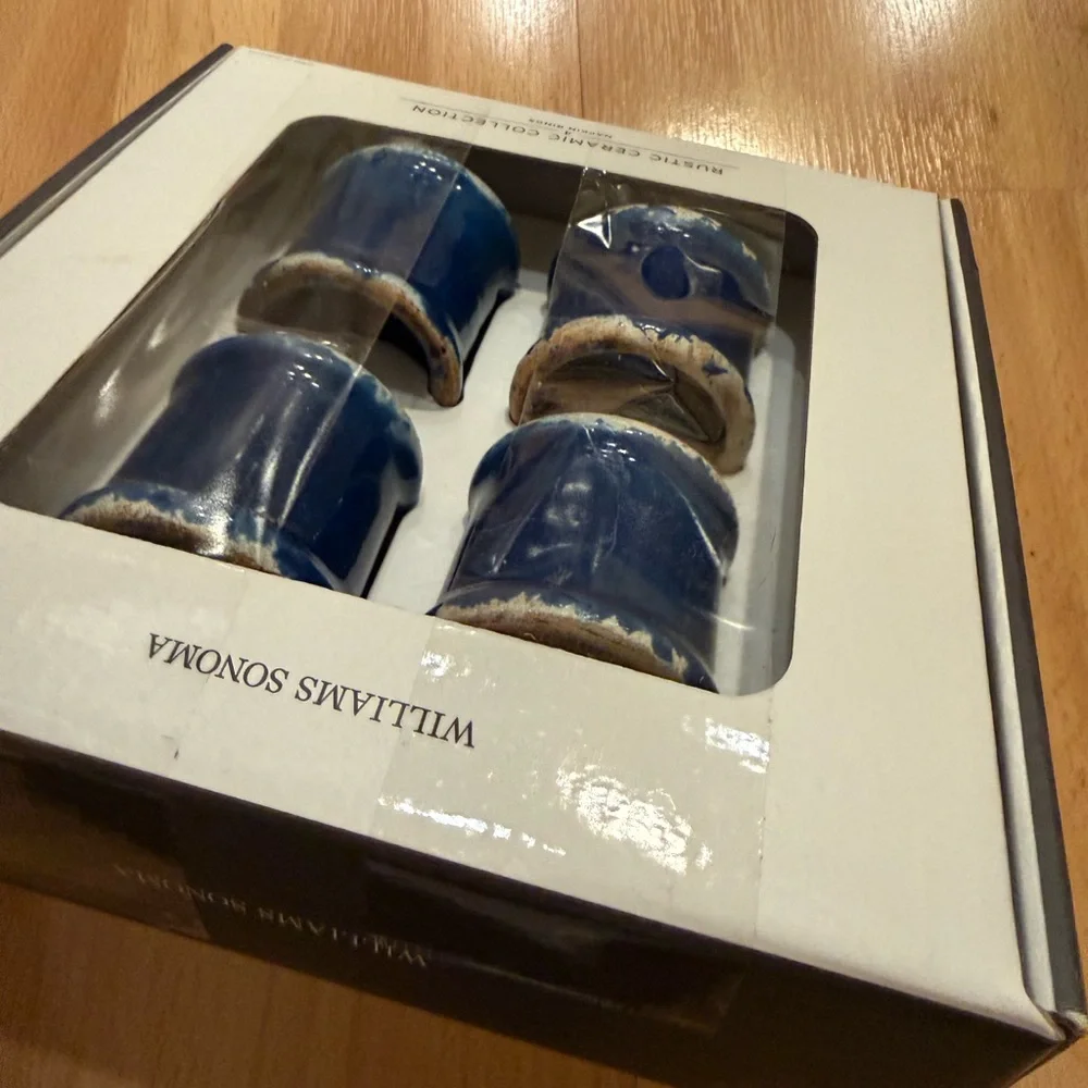 Williams Sonoma Rustic Blue Ceramic Napkin Rings